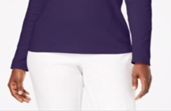 Karen Scott Blusa feminina de algodão com decote redondo, roxa, tamanho X-S