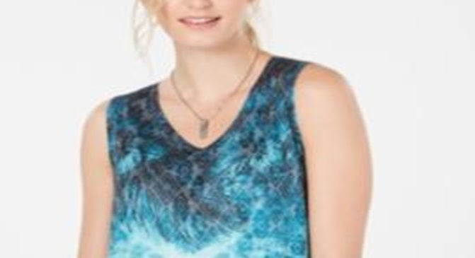 Regata feminina estampada com decote em V estilo &amp; co, azul, vários tamanhos - PP