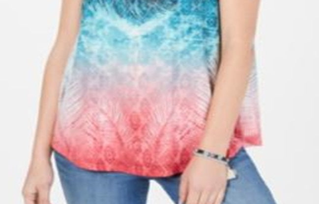 Regata feminina estampada com decote em V estilo &amp; co, azul, vários tamanhos - PP