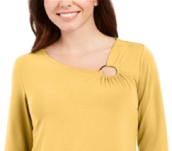 Túnica feminina assimétrica com anel JM Collection, amarela, tamanho P