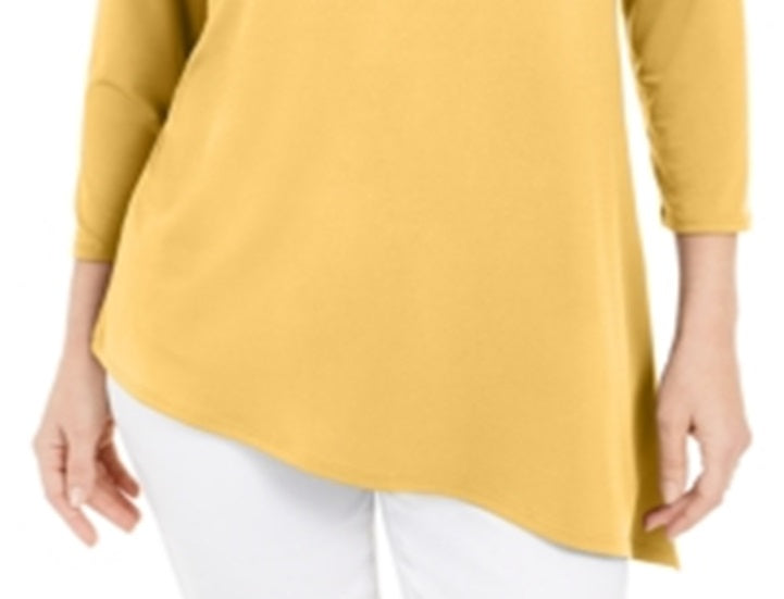 Túnica feminina assimétrica com anel JM Collection, amarela, tamanho P