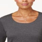 Karen Scott Blusa feminina de algodão com decote redondo, preta, tamanho grande