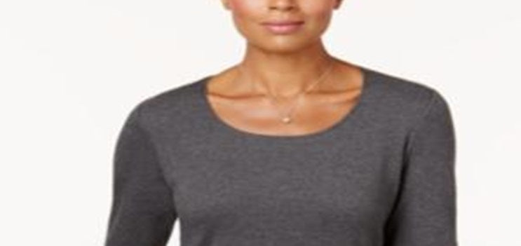 Karen Scott Blusa feminina de algodão com decote redondo, preta, tamanho grande