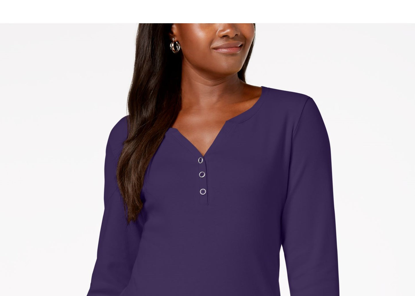 Karen Scott Top Henley de Algodão Feminino - Roxo Tamanho P