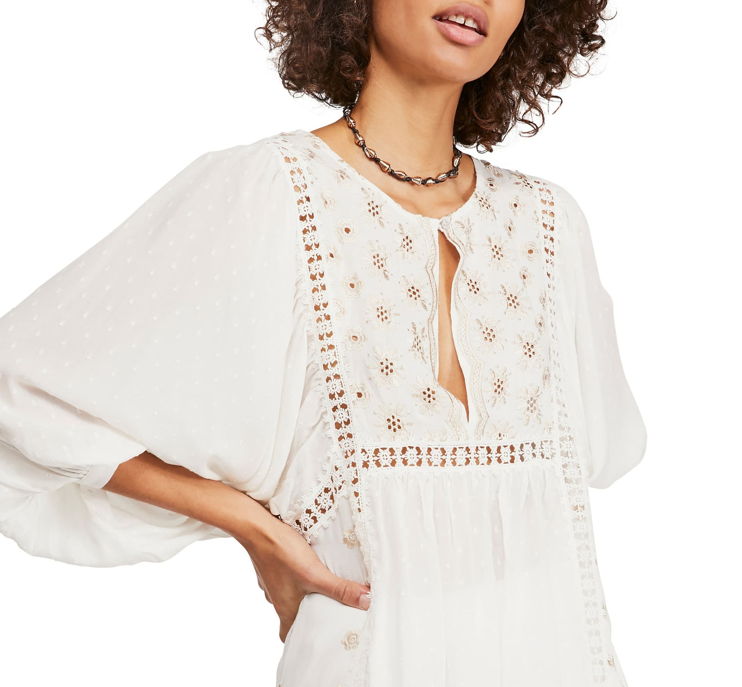 Blusa túnica feminina Charlotte da Free People, branca, tamanho pequeno