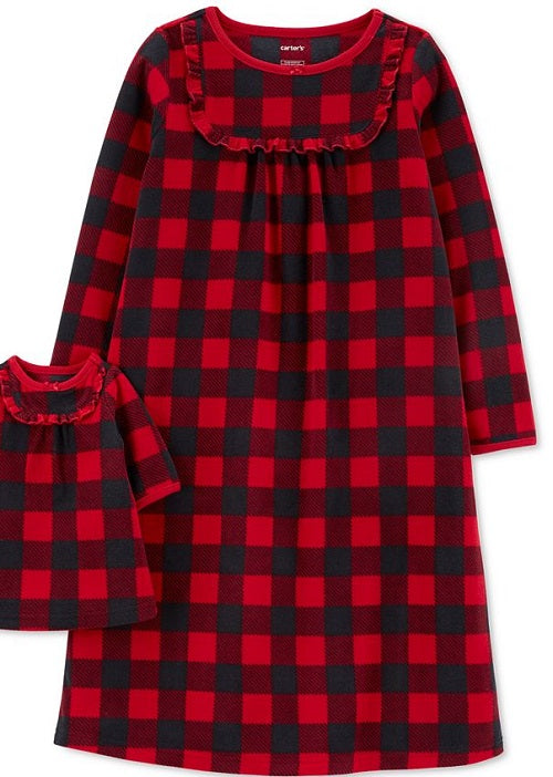 Camisola Carter's Little &amp; Big Girl's 2 peças xadrez Buffalo e camisola de boneca combinando vermelha tamanho 2-3