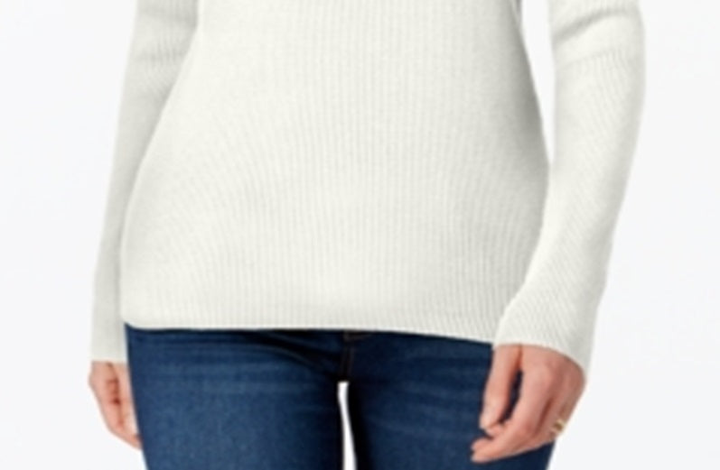 Karen Scott Suéter Feminino Mangas Compridas Gola Careca Canelada Branco Tamanho Pequeno Grande