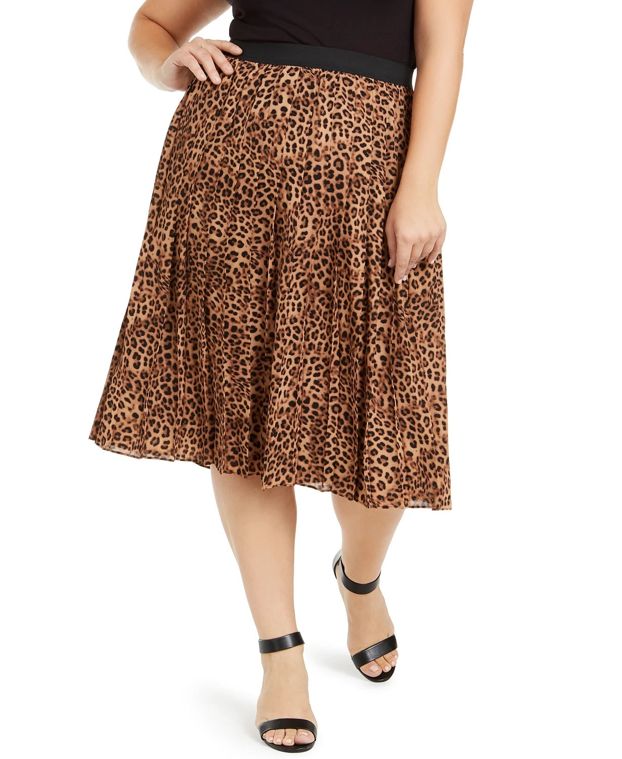 Charter Club Saia plissada feminina plus size com estampa animal e comprimento médio da panturrilha, bege, tamanho 1X