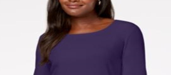 Blusa feminina Karen Scott de algodão com decote redondo, roxa, tamanho XX-G