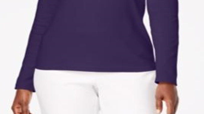 Blusa feminina Karen Scott de algodão com decote redondo, roxa, tamanho XX-G