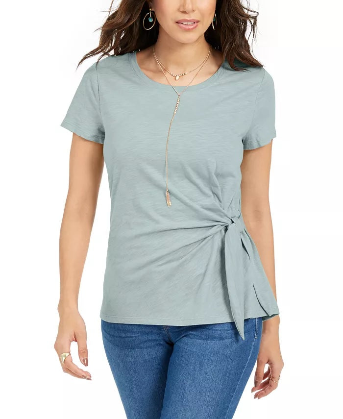 Top feminino com amarração lateral Style &amp; Co, azul, tamanho pequeno