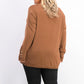 JM Collection Suéter feminino com punho de botão e decote em V, marrom, tamanho XX-G