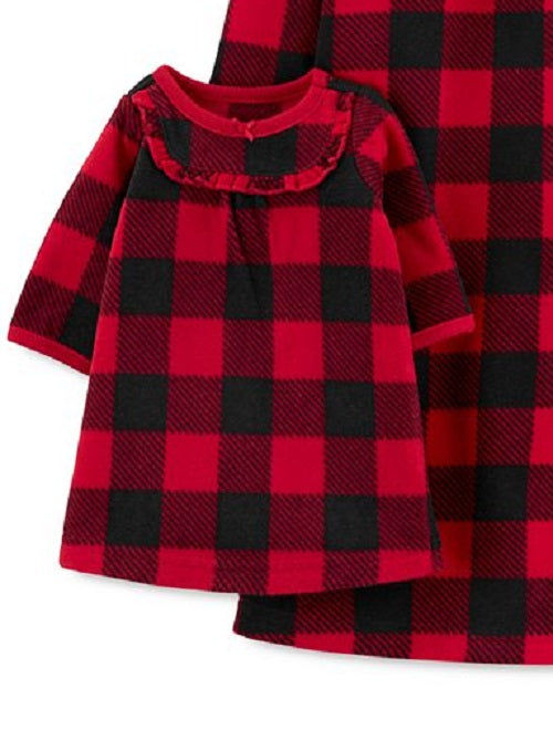 Conjunto de camisola e vestido de boneca Carters Toddler Girls Buffalo Plaid Fleece, tamanho 5T, vermelho
