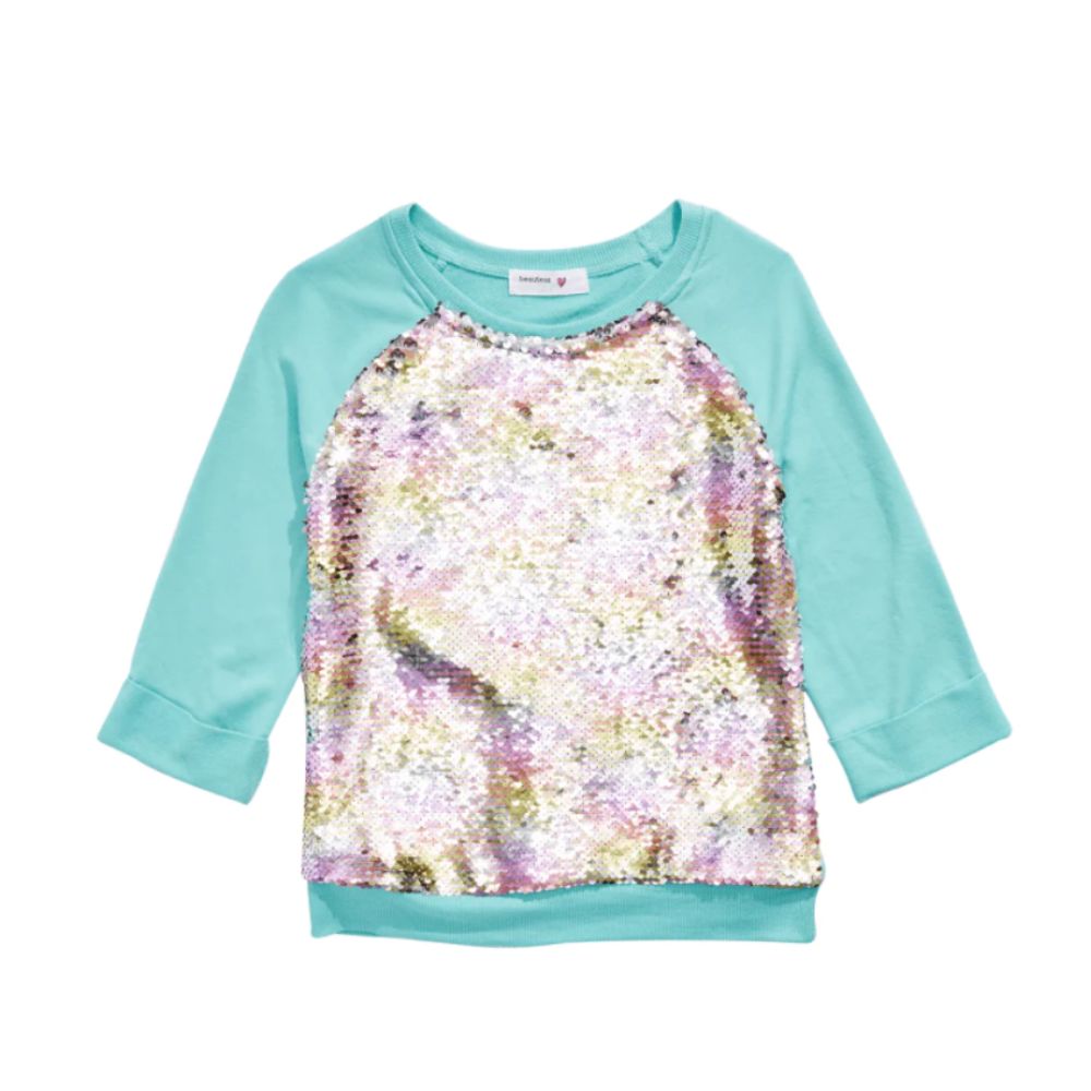 Beautees Big Girl's Flip Rainbow Sequin Top Azul Tamanho X-Grande