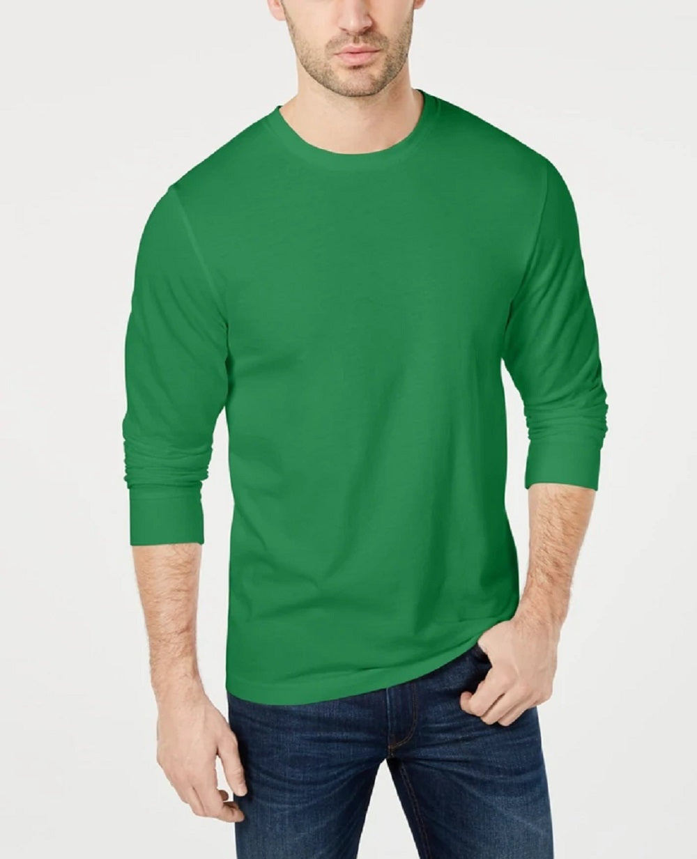 Camiseta masculina de manga comprida Club Room, verde, tamanho XX-G