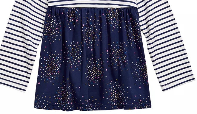 Túnica listrada de algodão para bebê menina First Impressions, manga longa, confete, branca, tamanho 3 a 6 meses