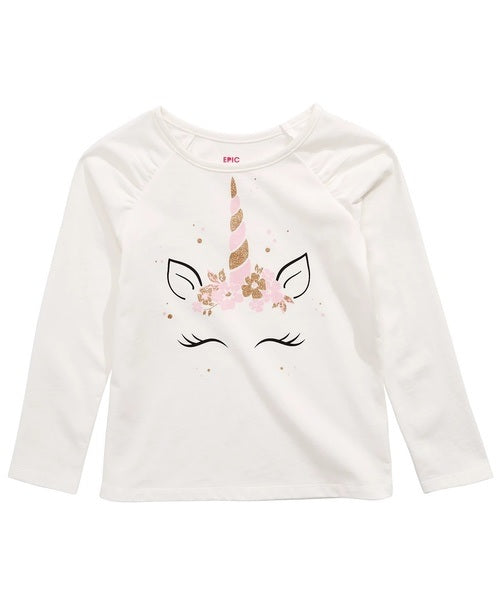 Camiseta infantil feminina Epic Threads com chifre de unicórnio, branca, tamanho 3T