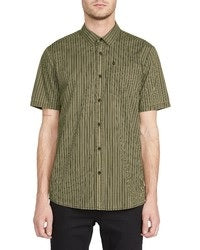 Camisa Volcom Masculina Beasley Slim Fit Listrada Manga Curta com Botões Verde Tamanho Médio