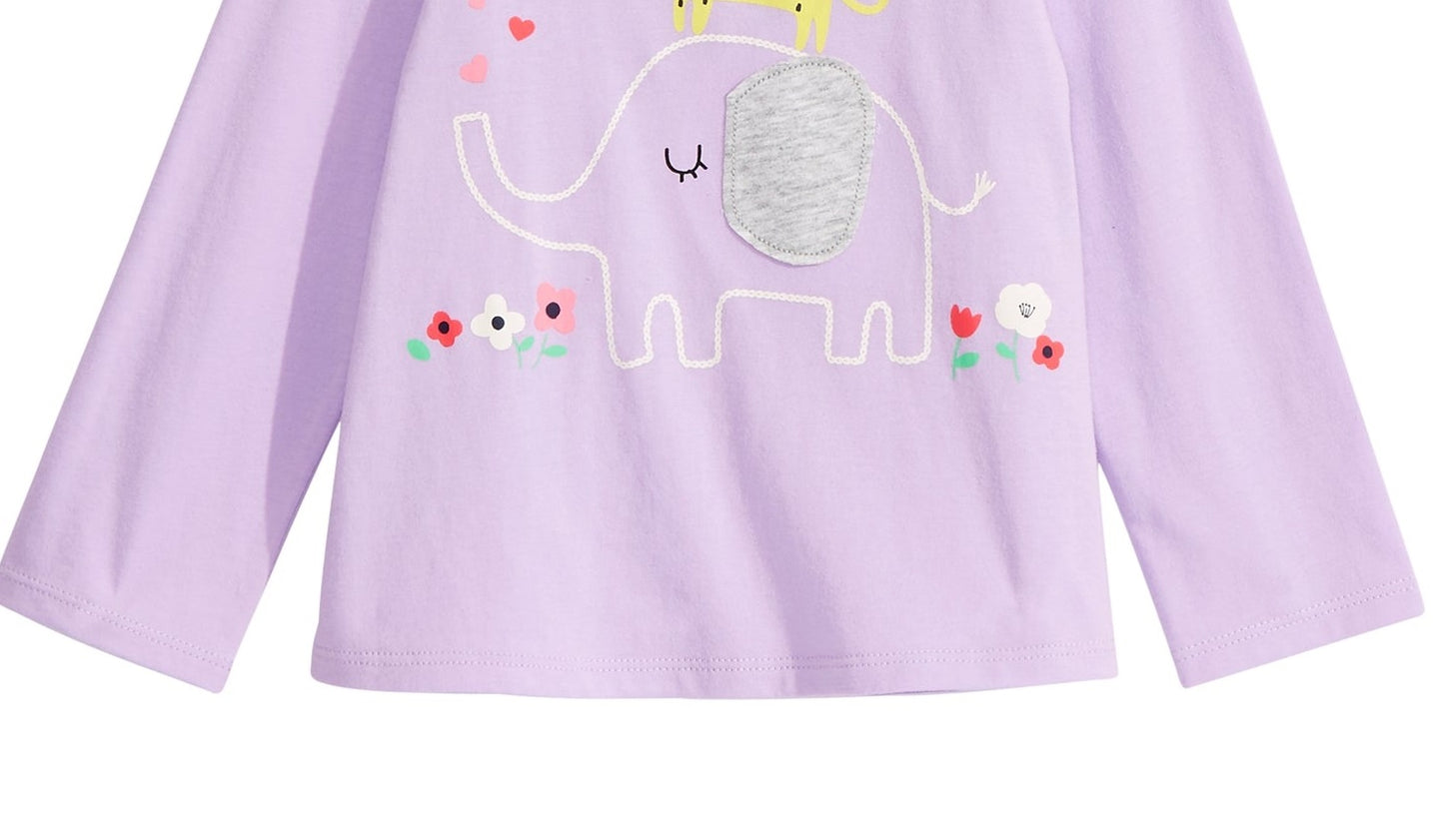 Camiseta infantil manga longa elefante First Impressions para meninas, roxa, tamanho 3-6 meses