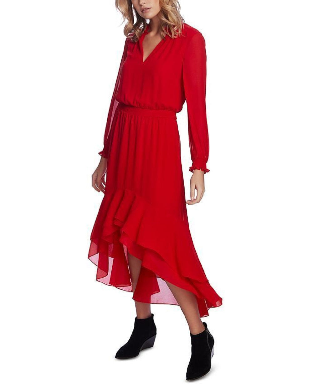 1.STATE Vestido Feminino Smocked High-Low Vermelho