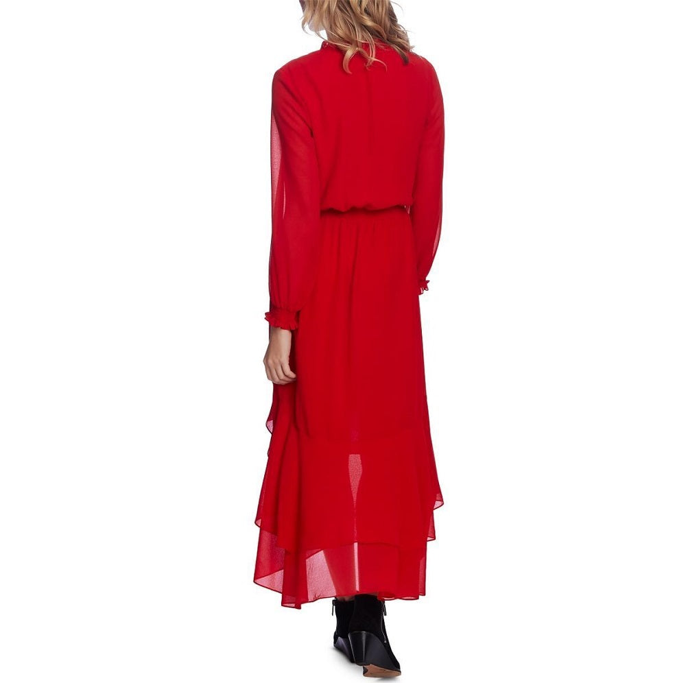 1.STATE Vestido Feminino Smocked High-Low Vermelho