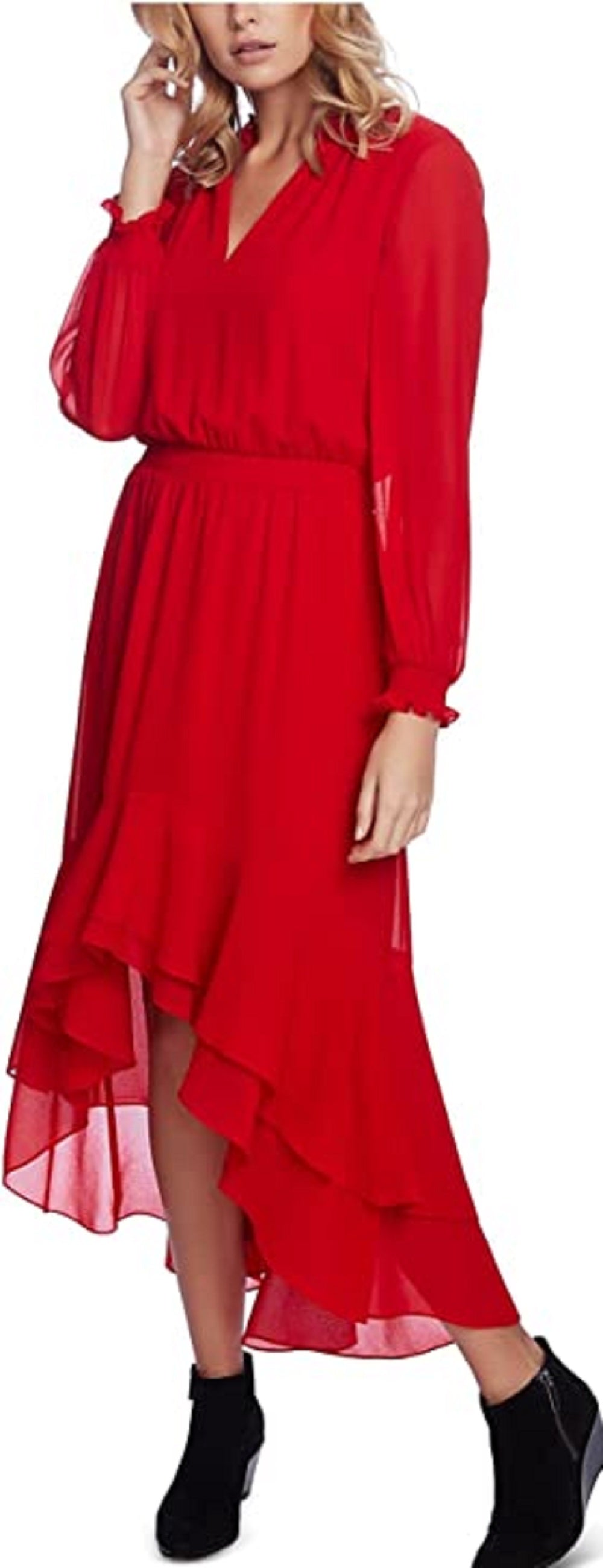 1.STATE Vestido Feminino Smocked High-Low Vermelho