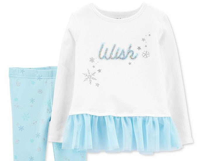 Conjunto de leggings Carters Baby Girls Snowflake Wish, 2 peças, branco, tamanho 6 meses