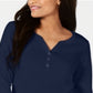 Camisa Henley de algodão feminina Karen Scott, tamanho marinho, pequena, P/M