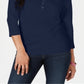 Camisa Henley de algodão feminina Karen Scott, tamanho marinho, pequena, P/M