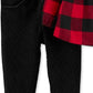 Calça casual Carter's para meninas, xadrez Buffalo, xadrez, túnica com babados e leggings de veludo, vermelha, tamanho 9 meses