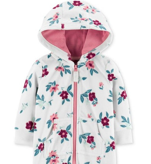 Macacão Carter's para meninas, estampa floral, de lã, com capuz, branco, tamanho 24 meses