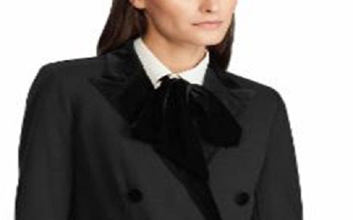 Ralph Lauren Blazer Ponte Feminino com Acabamento em Veludo Preto Tamanho 2 Petite