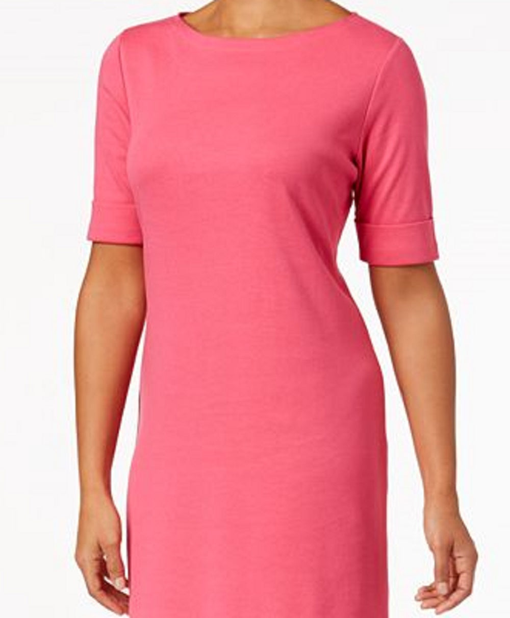 Vestido feminino Karen Scott de algodão com manga cotovelo, rosa, tamanho pequeno G