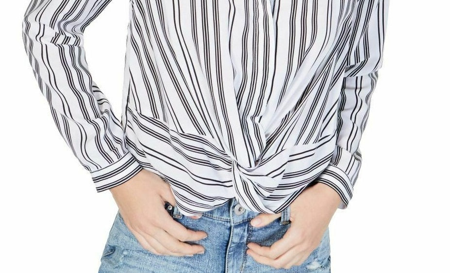Blusa feminina de cetim granulado com amarração frontal, azul, tamanho XS, da INC International Concepts