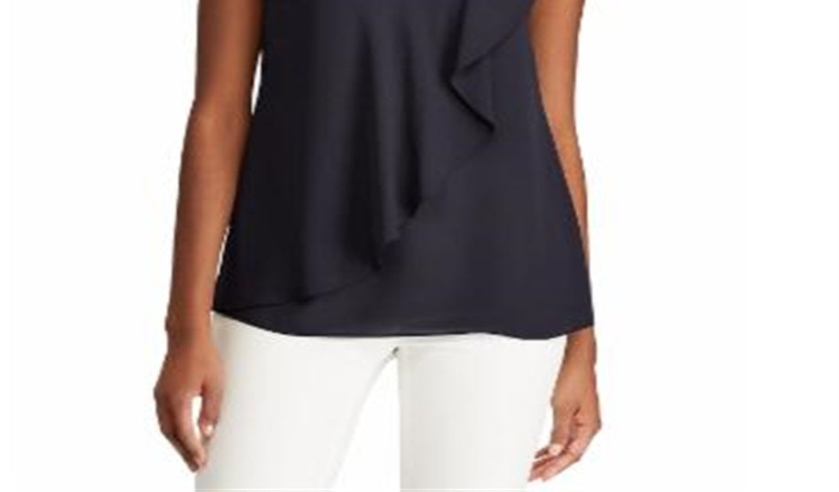 Blusa Ralph Lauren Feminina Manga Curta Georgette Azul Marinho Tamanho Pequeno M