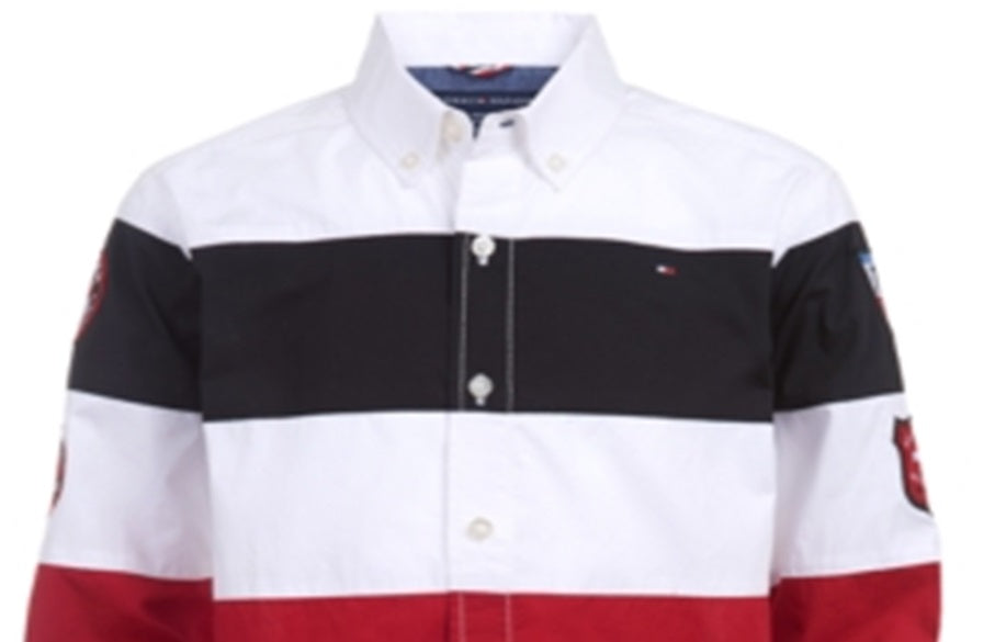 Camisa de popeline listrada com blocos de cores Tommy Hilfiger Big Boy's Philip, tamanho G, branca