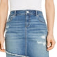 Saia jeans feminina com bainha cruzada e acabamento desfiado, azul, tamanho 0, da INC International Concepts