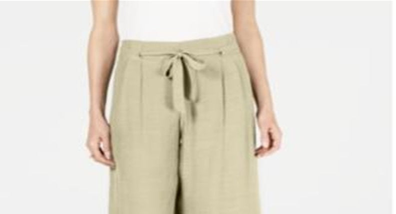 Calça capri texturizada feminina JM Collection com amarração frontal, tamanho areia clara - pequeno GG