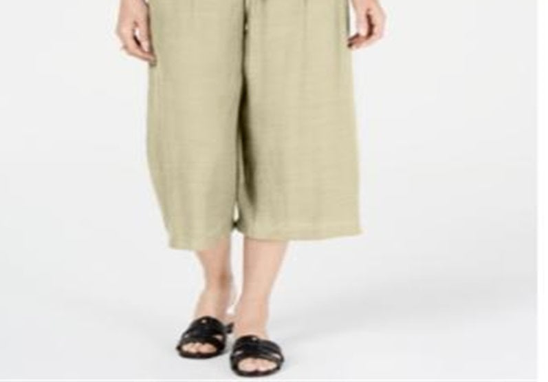Calça capri texturizada feminina JM Collection com amarração frontal, tamanho areia clara - pequeno GG