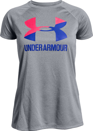 Camiseta Under Armour Solid Big Logo para meninas, cinza, tamanho pequeno