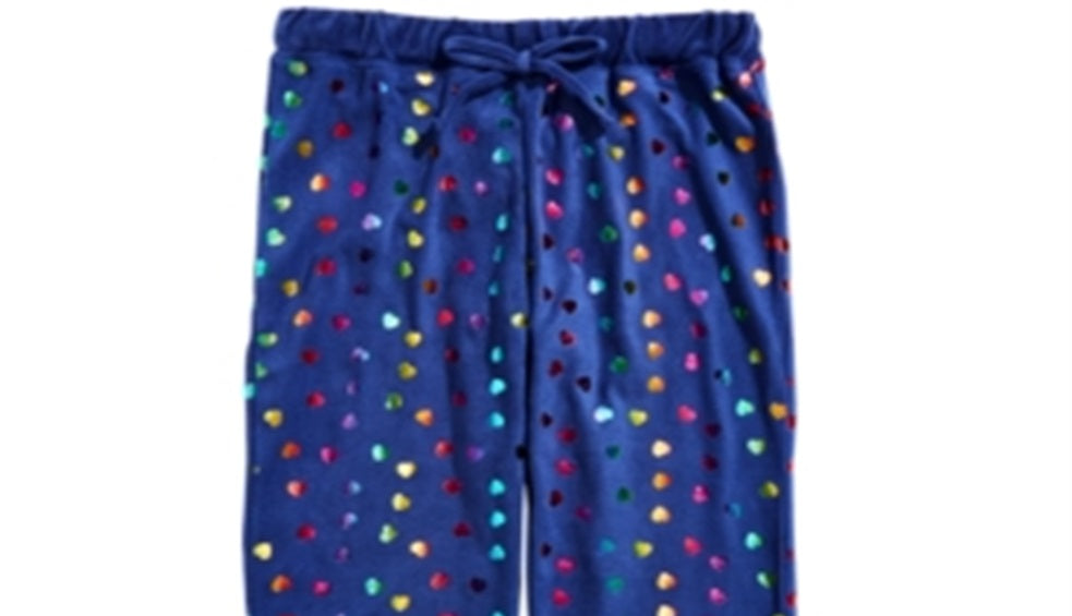 Calça de dormir jogger de veludo com estampa de coração da Max &amp; Olivia Little &amp; Big Girl, tamanho P, azul