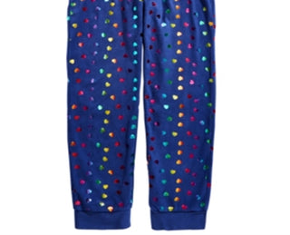 Calça de dormir jogger de veludo com estampa de coração da Max &amp; Olivia Little &amp; Big Girl, tamanho P, azul