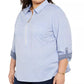 Camisa feminina Tommy Hilfiger Plus Size de algodão com bolinhas e zíper frontal, azul, tamanho 3X
