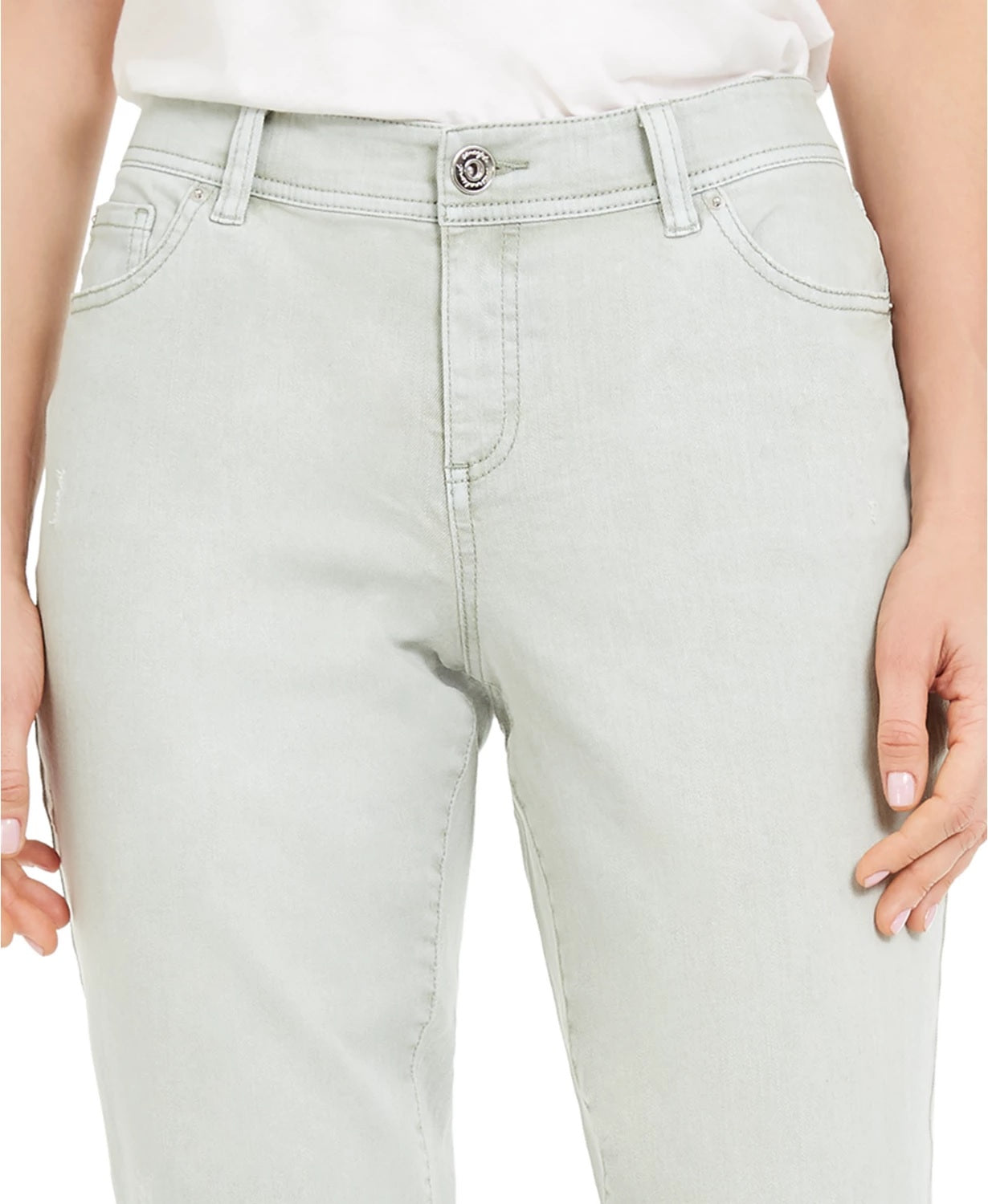 Calça jeans feminina desfiada e reta, tamanho 6, verde, da INC International Concepts