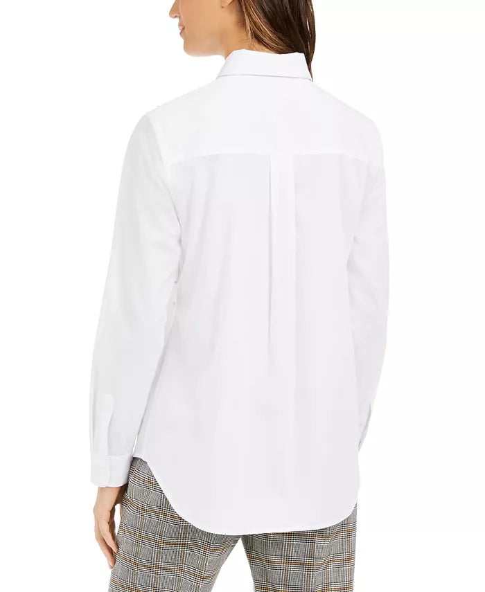 Camisa feminina Charter Club Petite com botões frontais e pérolas sintéticas, tamanho pequeno, branca
