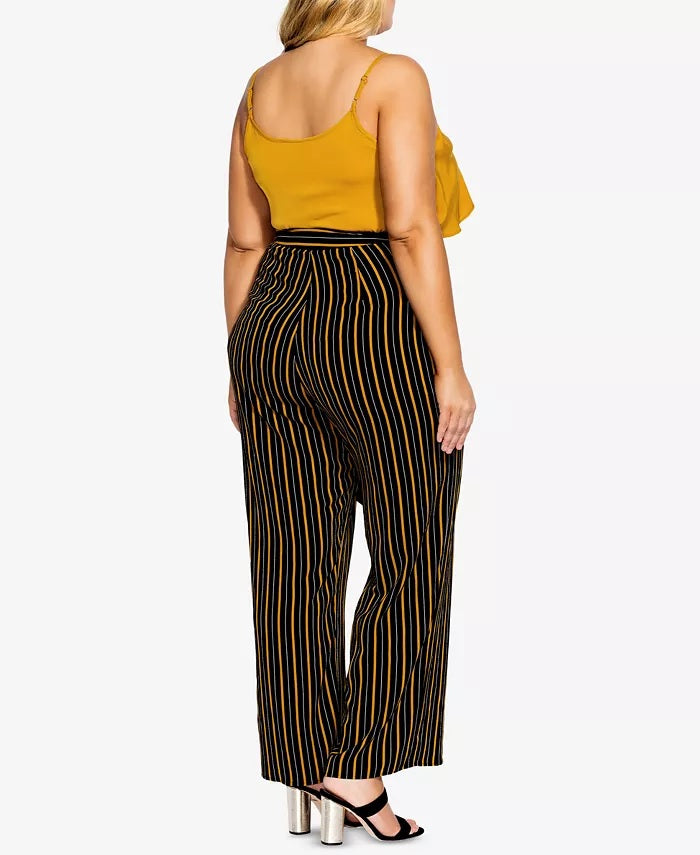 Calça palazzo listrada plus size da City Chic feminina, preta, tamanho 20W