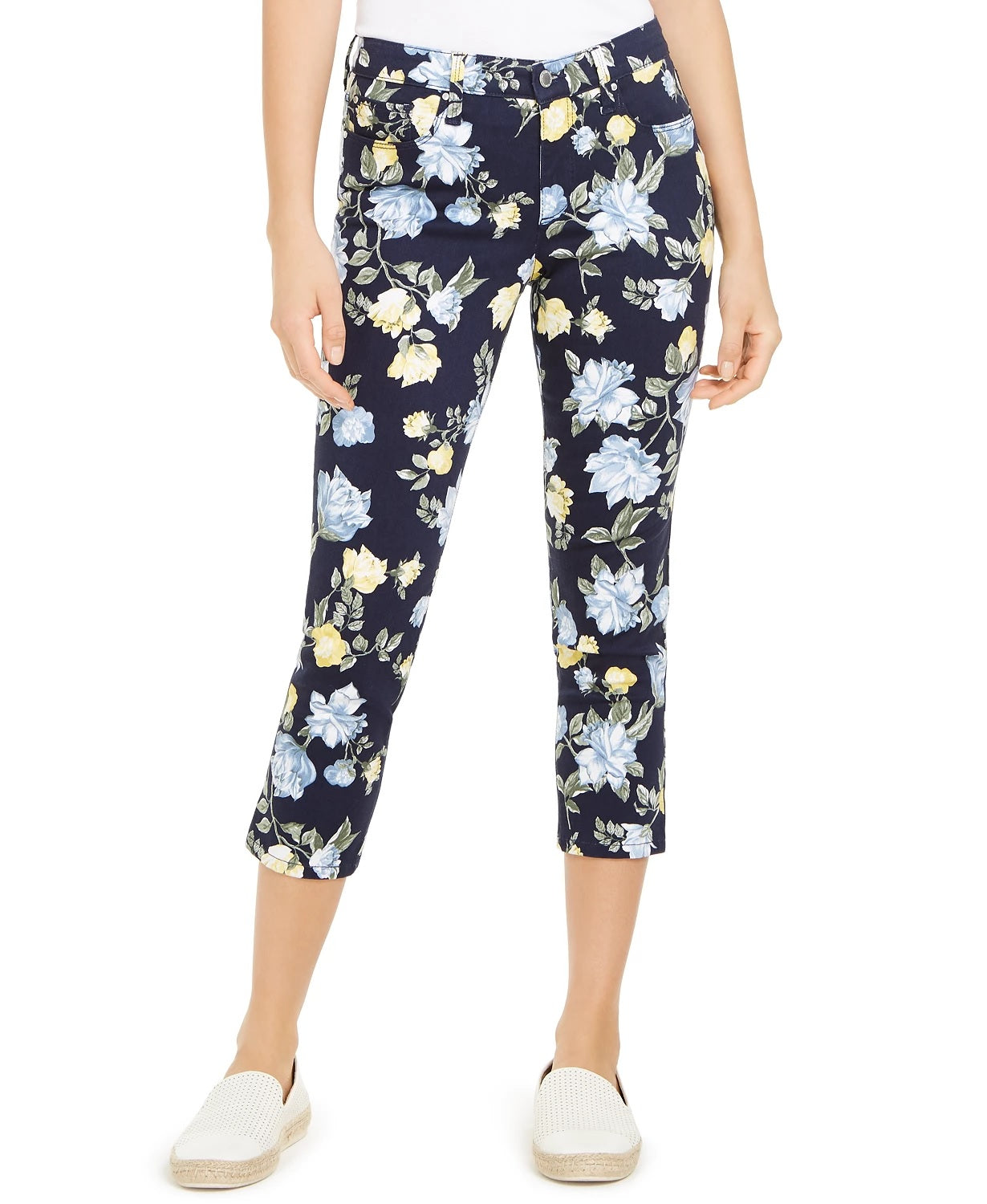 Calça Capri Feminina Charter Club com Estampa Floral e Controle de Barriga Azul Tamanho 12