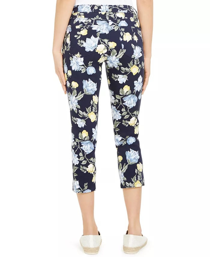 Calça Capri Feminina Charter Club com Estampa Floral e Controle de Barriga Azul Tamanho 12
