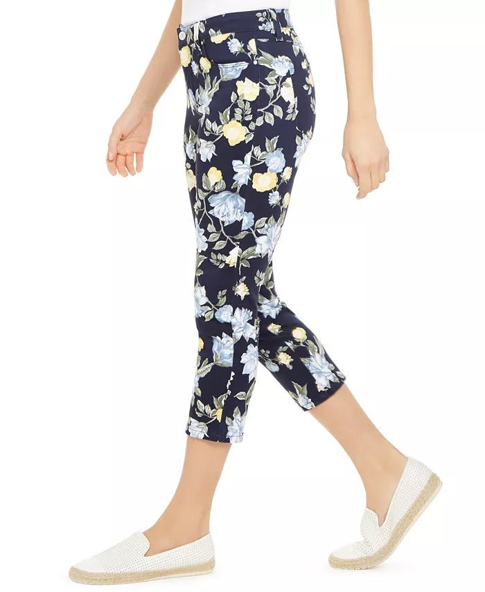 Calça Capri Feminina Charter Club com Estampa Floral e Controle de Barriga Azul Tamanho 12