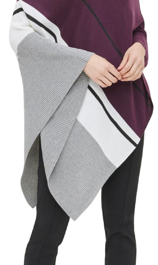 Calvin Klein Poncho Suéter Listrado Feminino Roxo Tamanho P